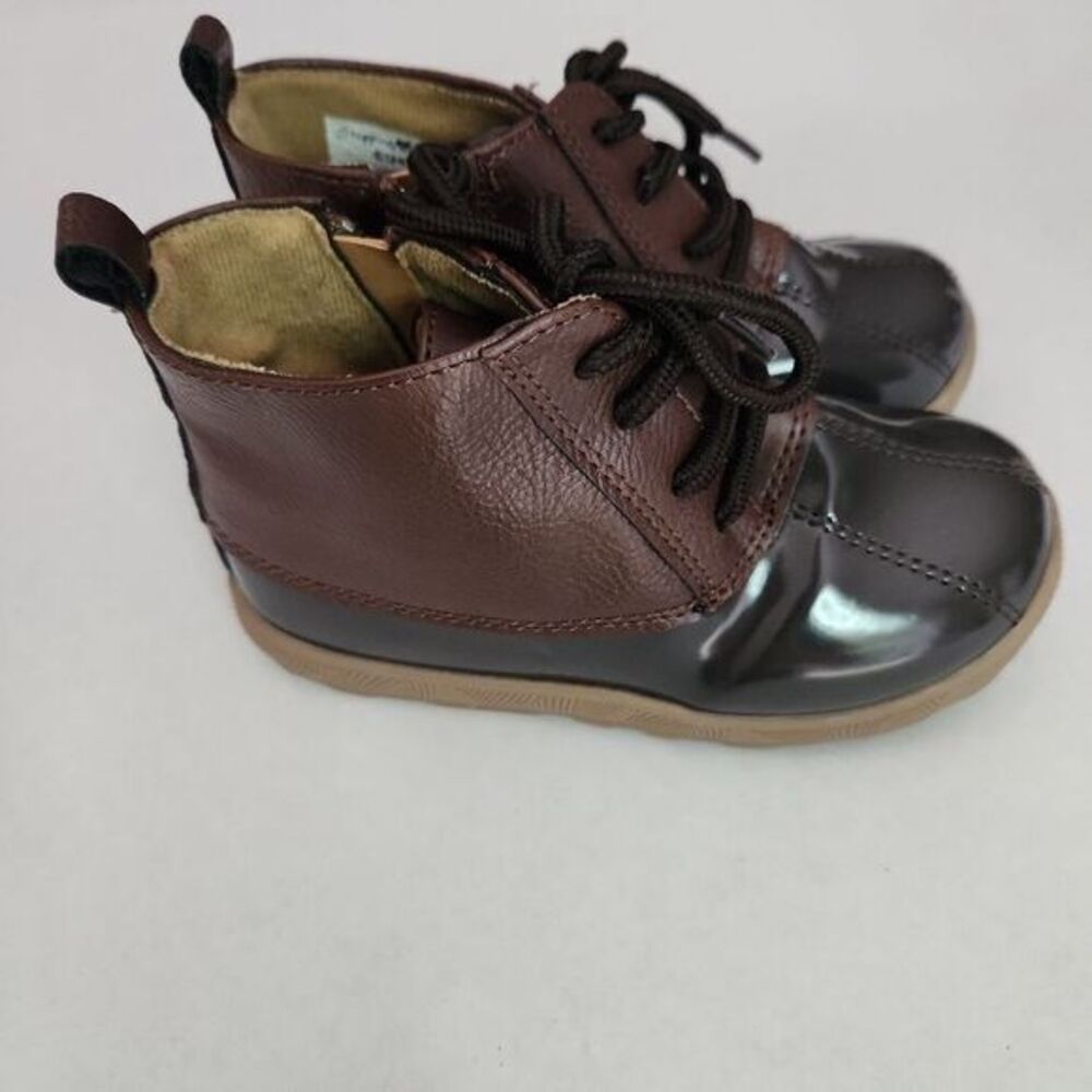 Stepping Stones Toddler Brown Duck Boots Size 8 Lace Up Side Zip Water Resistant